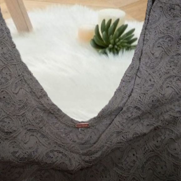 FREE PEOPLE OLIVE SAGE MILITARY GREEN LACEY ASYMETRICAL HEM KATYA DRESS LOW CUT - Picture 11 of 11